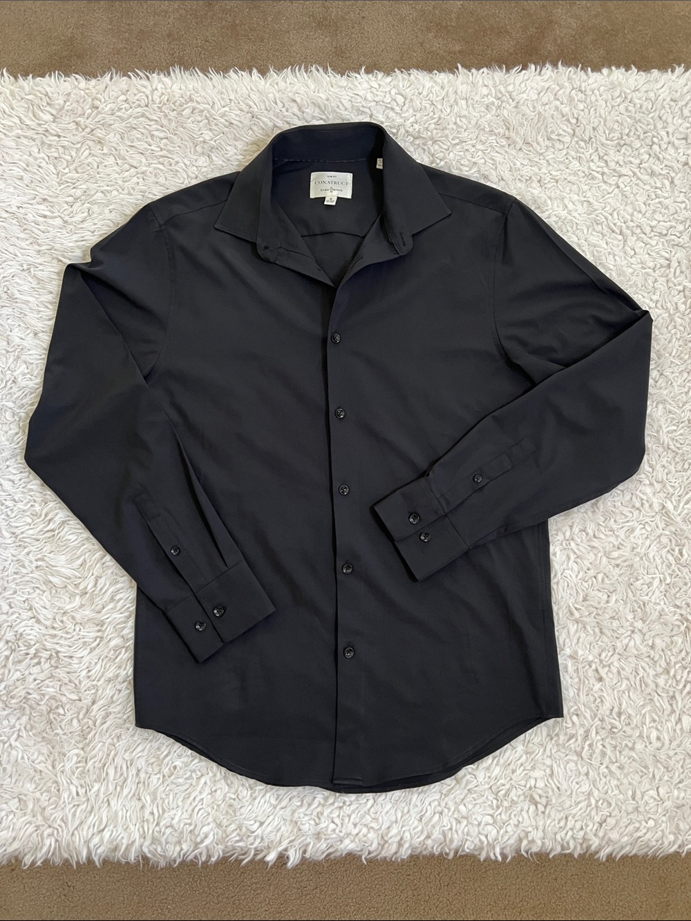 Con.Struct Men's Button Down Black Shirt Slim Fit Size Medium